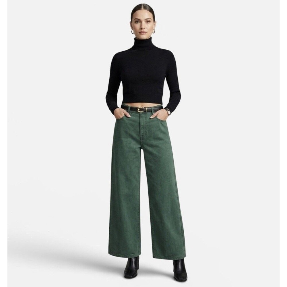 NWT Ann Taylor The Trouser Green Denim Wide Leg High Rise Pants Size 8 NEW $139